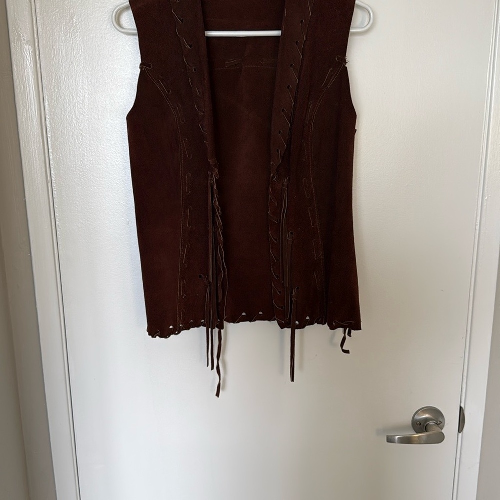 Brown Suede Vest with Fringe Details